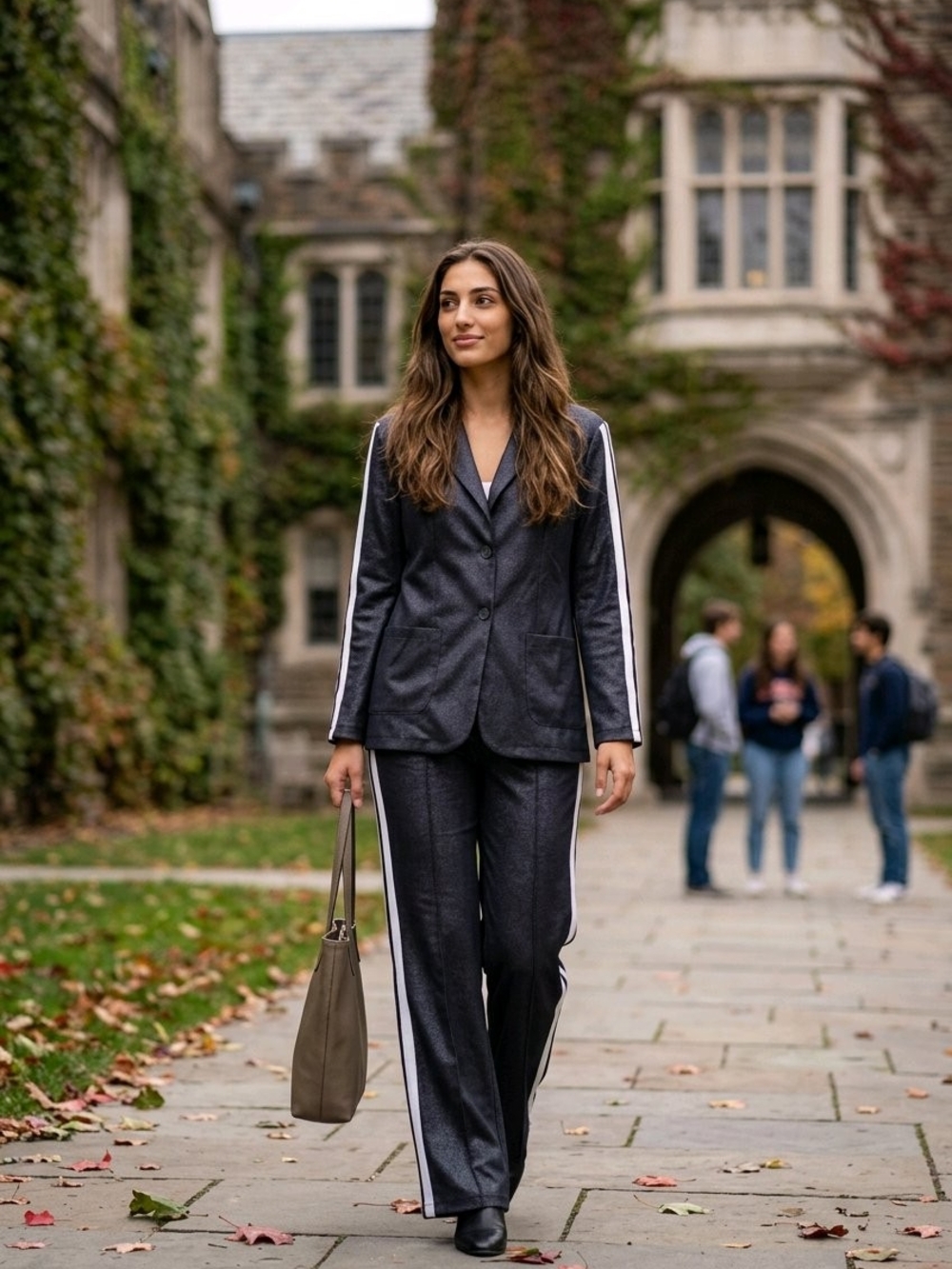 Women’s 2-Piece Blazer & Wide Leg Pants Set – Navy with White Stripes